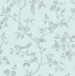 Sale Brewster 2814-24975 Aaron Light Blue Bird Trail Wallpaper