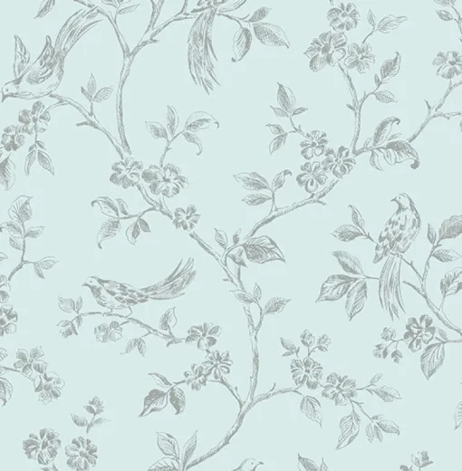 Sale Brewster 2814-24975 Aaron Light Blue Bird Trail Wallpaper