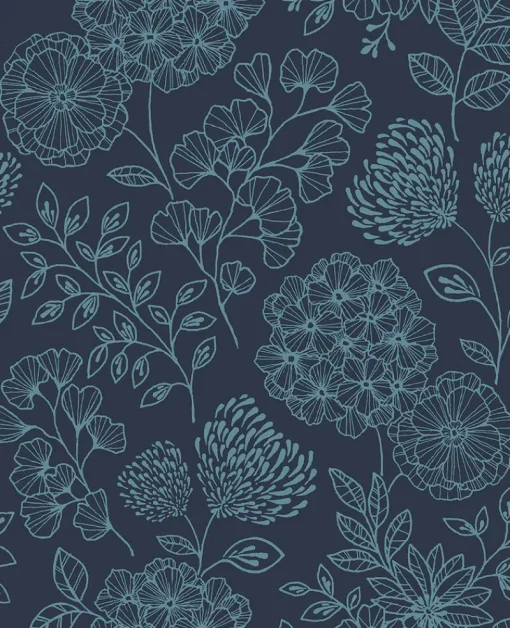Sale Brewster/ASP 2975-26207 Ada Indigo Floral Wallpaper