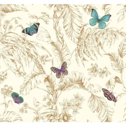 Sale Stock/York AF2028 Metallic Rose Gold Aqua Purple Papillion Butterfly Toile Wallpaper