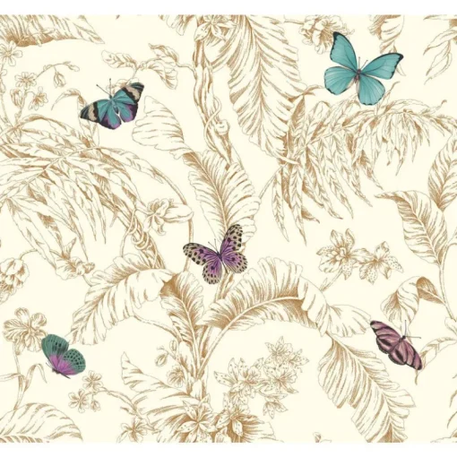 Sale Stock/York AF2028 Metallic Rose Gold Aqua Purple Papillion Butterfly Toile Wallpaper