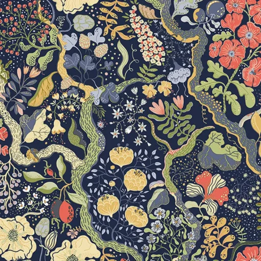 Discount Brewster/ASP 2932-65101 Ann Blue Floral Vines Wallpaper
