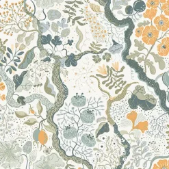 Outlet Brewster/ASP 2932-65103 Ann Turquoise Floral Vines Wallpaper