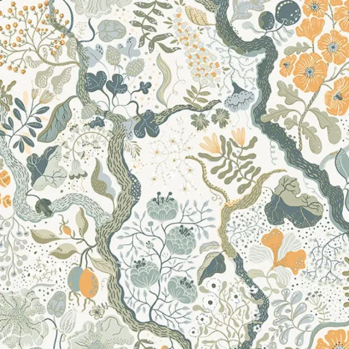 Outlet Brewster/ASP 2932-65103 Ann Turquoise Floral Vines Wallpaper