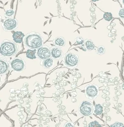 Best Brewster/ASP Aqua Peony Tree Wallpaper