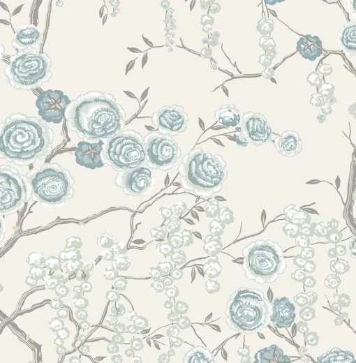 Best Brewster/ASP Aqua Peony Tree Wallpaper