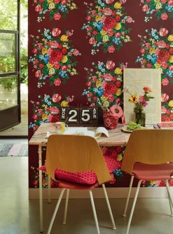Discount Brewster Ayaanle Burgundy Dutch Painters Floral Wallpaper