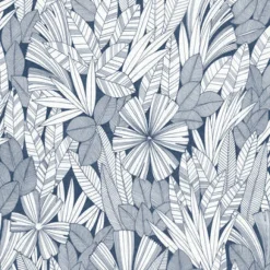 Outlet Brewster/ASP 4081-26342 Bannon Blue Leaves Wallpaper
