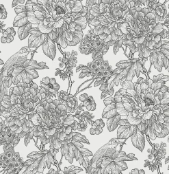 Clearance Brewster/ASP 2901-25414 Birds of Paraside Breeze Black Floral Wallpaper