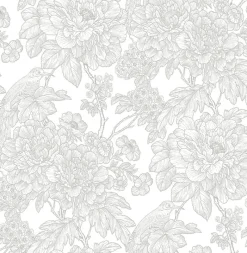 Discount Brewster/ASP 2901-25412 Birds of Paraside Breeze Grey Floral Wallpaper