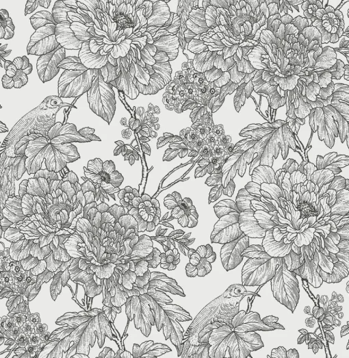 Clearance Brewster/ASP 2901-25414 Birds of Paraside Breeze Black Floral Wallpaper