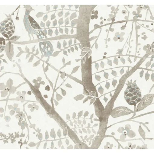 Clearance York/AV BO6635 Off White Peacock Block Print Wallpaper