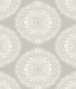 Outlet Brewster 3117-12301 Bolinas Grey Medallion Wallpaper