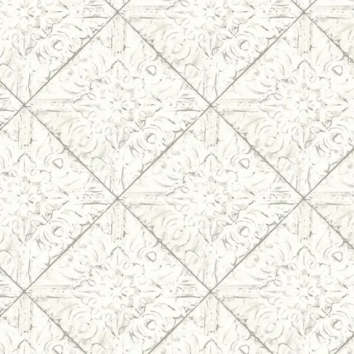 Outlet Brewster 2904-13091 Brandi White Tin Tile Wallpaper