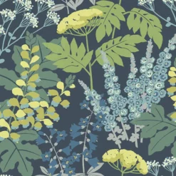 Best Brewster/ASP 2973-90001 Brie Dark Blue Forest Flowers Wallpaper