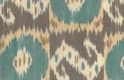 Clearance Laura Kiran Bukhara Ikat Aqua Taupe Fabric