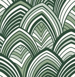 Outlet Brewster/ASP 2969-87354 CABARITA Green Art Deco Leaves Wallpaper