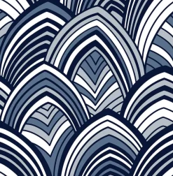 Outlet Brewster/ASP 2969-87351 CABARITA Indigo Art Deco Leaves Wallpaper