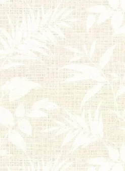 Clearance Brewster 2921-50807 Chandler White Botanical Faux Grasscloth Wallpaper