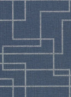 Fashion Brewster 2921-50512 Clarendon Indigo Geometric Faux Grasscloth Wallpaper