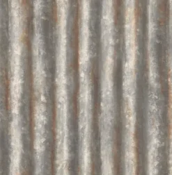 Clearance Brewster/ASP Corrugated Metal Charcoal Industrial Texture Wallpaper