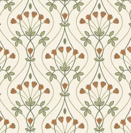 Fashion Brewster/ASP 2970-26146 Dard Green Tulip Ogee Wallpaper