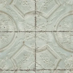 Clearance Brewster Deerfield Teal Vintage Tin Tile Wallpaper