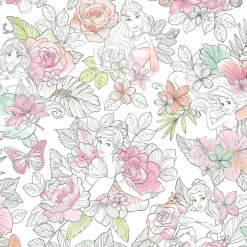 Sale York DI0966 Coral Disney Princess Royal Floral Wallpaper