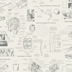 Sale York DI0937 Cream Marvels Heroes Schematics Wallpaper
