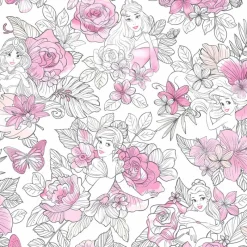 Outlet York DI0965 Magenta Disney Princess Royal Floral Wallpaper