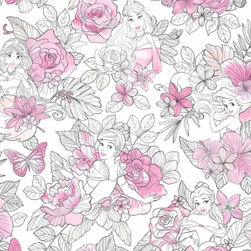Outlet York DI0965 Magenta Disney Princess Royal Floral Wallpaper