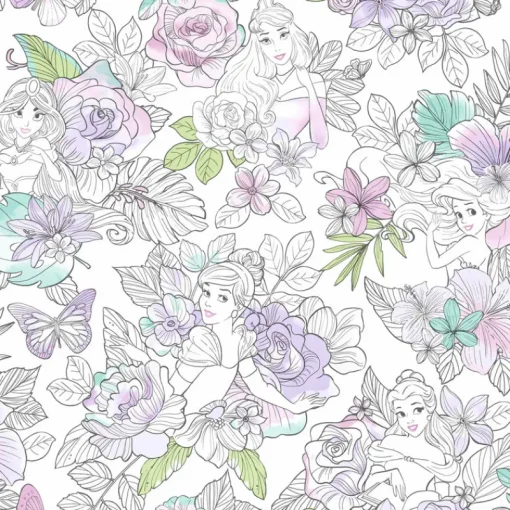 Fashion York DI0964 Purple Disney Princess Royal Floral Wallpaper
