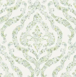 Outlet Brewster/ASP 2901-25404 Featherton Light Green Floral Damask Wallpaper
