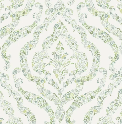 Outlet Brewster/ASP 2901-25404 Featherton Light Green Floral Damask Wallpaper