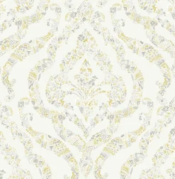 Hot Brewster/ASP 2901-25401 Featherton Mustard Floral Damask Wallpaper