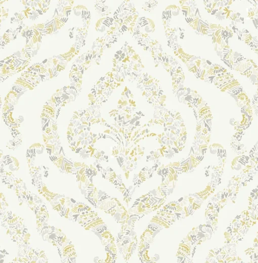 Hot Brewster/ASP 2901-25401 Featherton Mustard Floral Damask Wallpaper