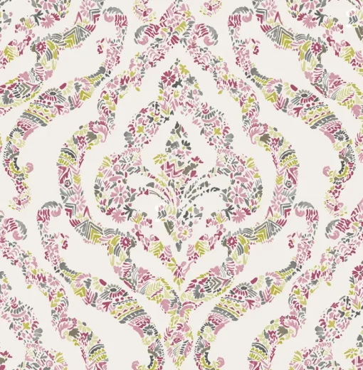 Hot Brewster/ASP 2901-25402 Featherton Pink Floral Damask Wallpaper
