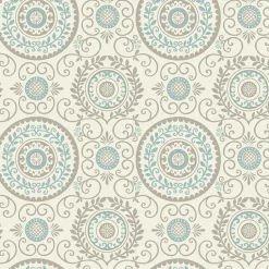 Online Brewster For Your Bath III Annabel Aqua Medallion Wallpaper