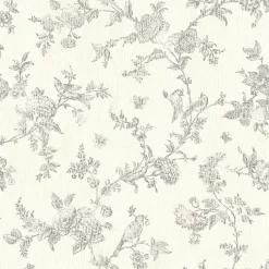 Outlet Brewster 3119-02193 French Nightingale Taupe Floral Scroll Wallpaper