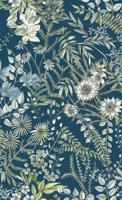 Fashion Brewster/ASP 2821-12902 Full Bloom Navy Floral Wallpaper