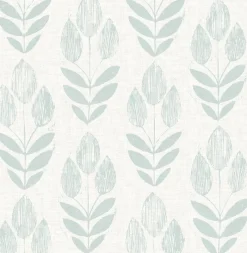 Best Brewster 3123-24472 Garland Teal Block Tulip Wallpaper