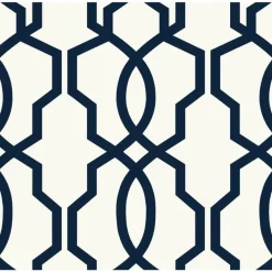 Sale Stock/York GE3664 Navy Blue on White Geometric Hourglass Trellis Wallpaper