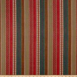 Discount Laura Kiran Gypsy Stripe Red Turquoise Khaki Fabric