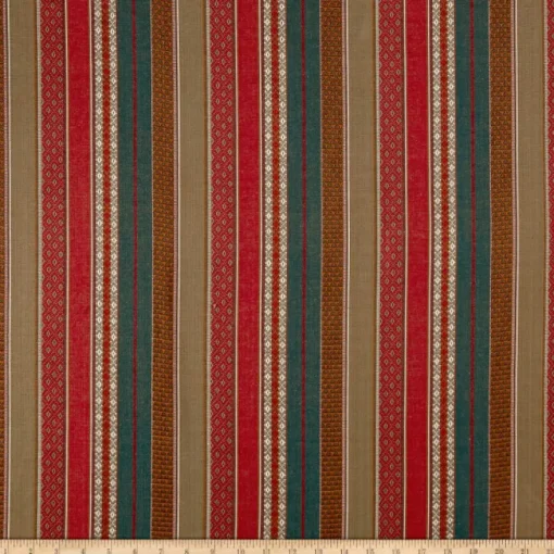 Discount Laura Kiran Gypsy Stripe Red Turquoise Khaki Fabric