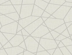 Discount Brewster Heath Silver Geometric Linen Wallpaper