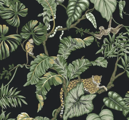 Hot York HO2143 Black Jungle Cat Wallpaper