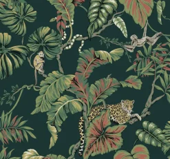 Discount York HO2146 Dark Green Jungle Cat Wallpaper