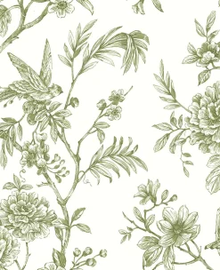 Sale Brewster/ASP 2763-24234 Jessamine Green Floral Trail Wallpaper