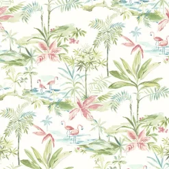 Clearance Brewster 3120-12071 Lagoon Green Scenic Island Wallpaper