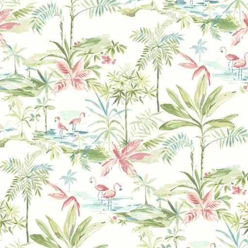 Clearance Brewster 3120-12071 Lagoon Green Scenic Island Wallpaper